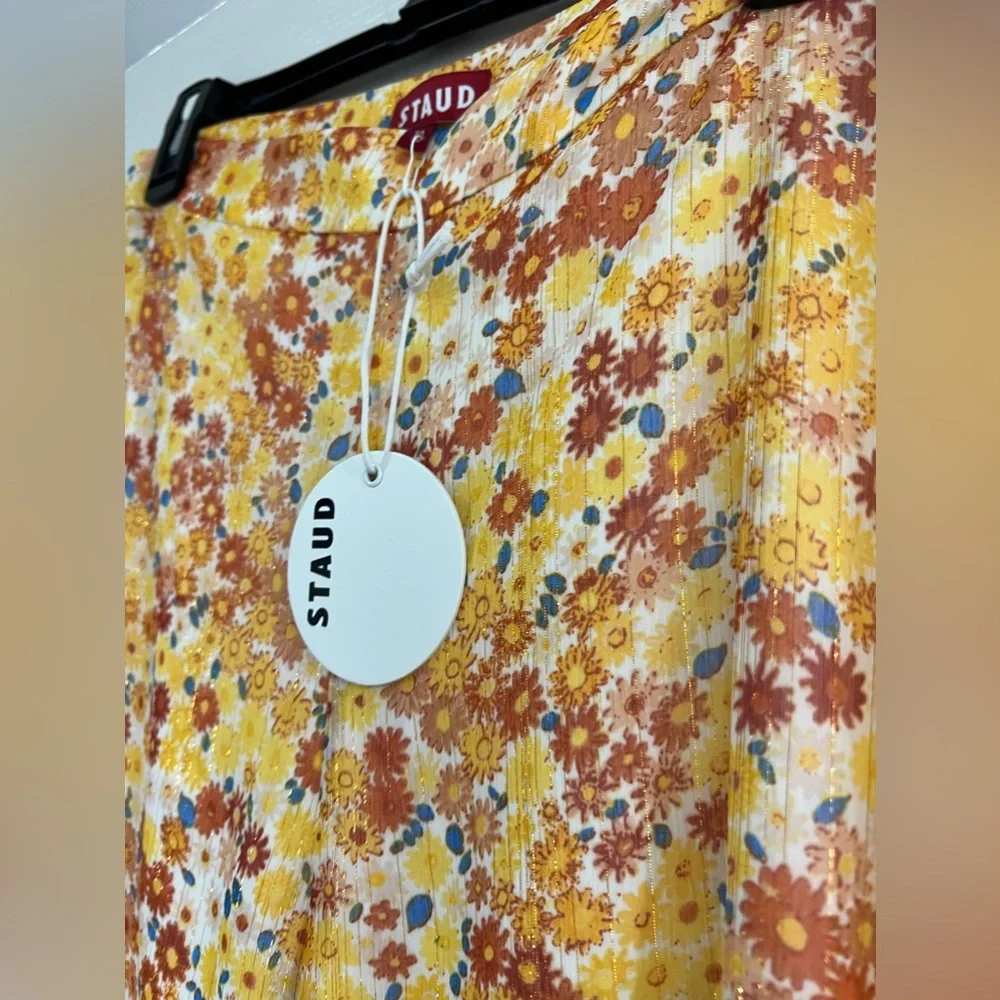 NWT STAUD yellow floral chiffon Flowy pants - Picture 9 of 12